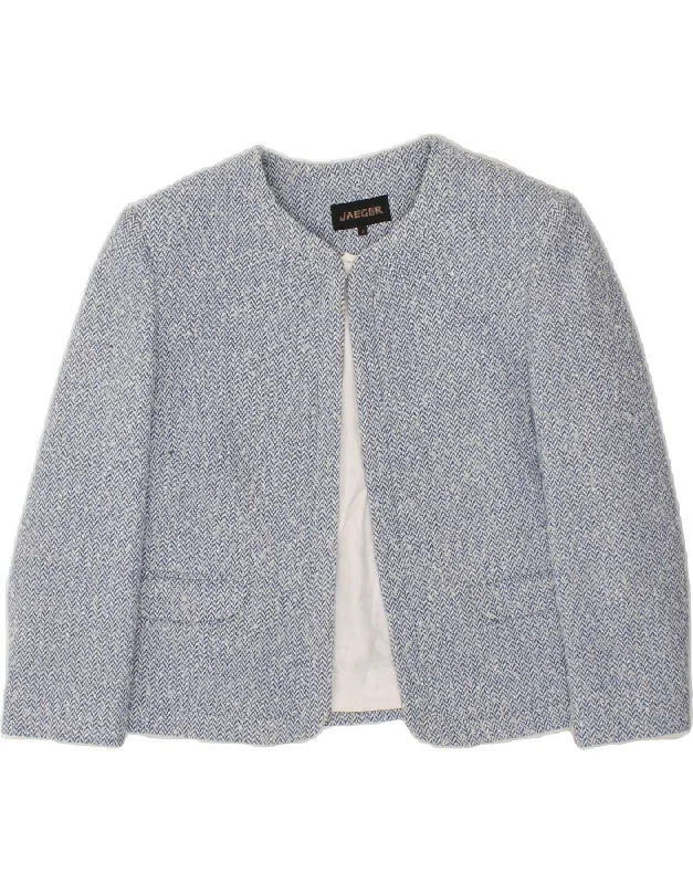 Weekend Deals That Sizzle JAEGER Womens Open Blazer Jacket UK 14 Medium  Blue Chevron Acrylic