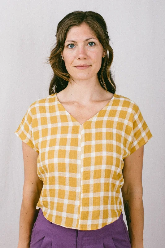 Unwind with Weekend Discounts Dolman Top in Marigold Checker