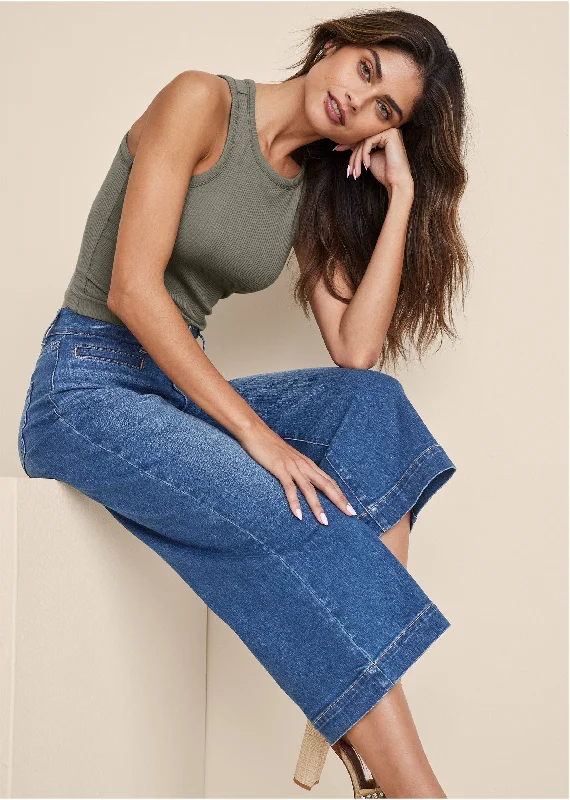 Price Drop Sophia Wide Leg Crop Jeans - Medium Wash