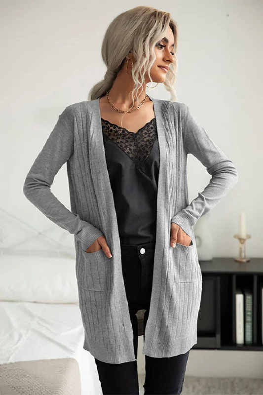 Year-End Clearance Perfee Ribbed Longline Open Front Cardigan