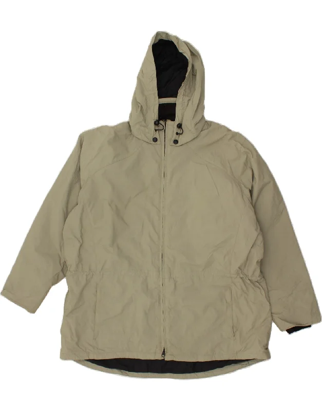 Midnight Madness EDDIE BAUER Womens Hooded Windbreaker Coat UK 20 2XL Beige Nylon