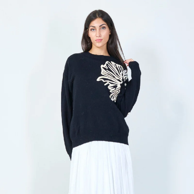 New Markdowns Embroidered floral knit sweater wholesale