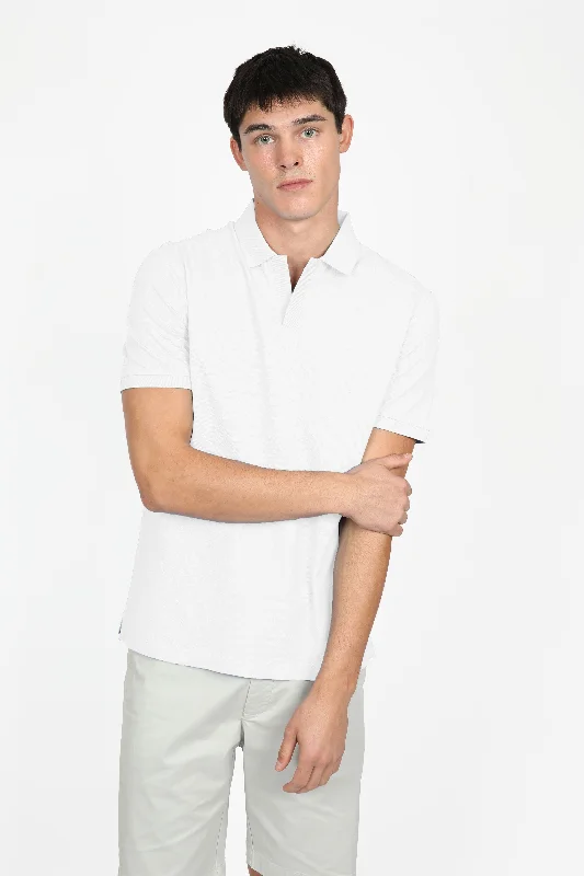 White Open Collar Pique Polo