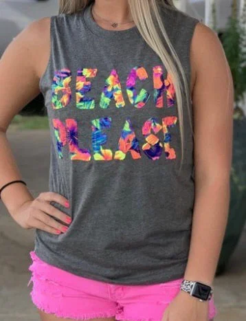 Best Deals BEACH PLEASE tank with tropical fabric