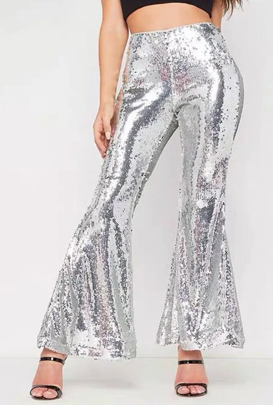 Discount Deals Sequin Silver Flared Pants