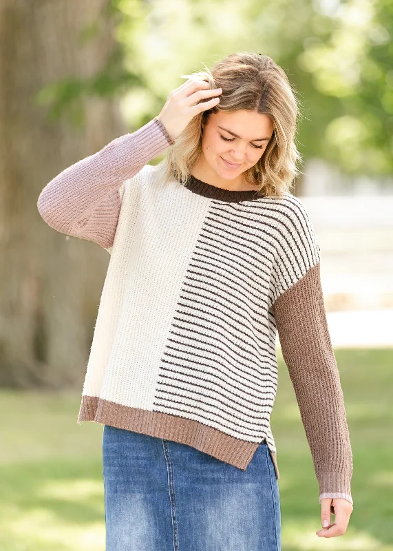 Take Action Color Block Striped Crewneck Sweater - FINAL SALE