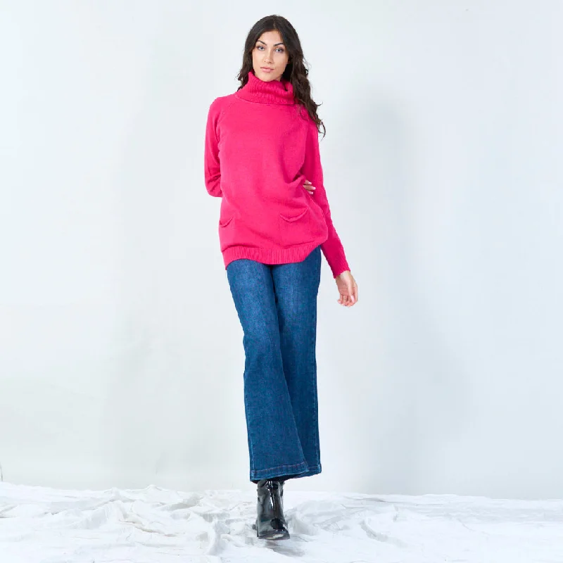 YEAR-End Clearance Relaxed cowl neck sweater with pockets wholesale