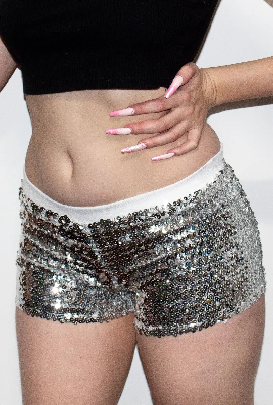 Deal Dash Sequin Silver Booty Shorts