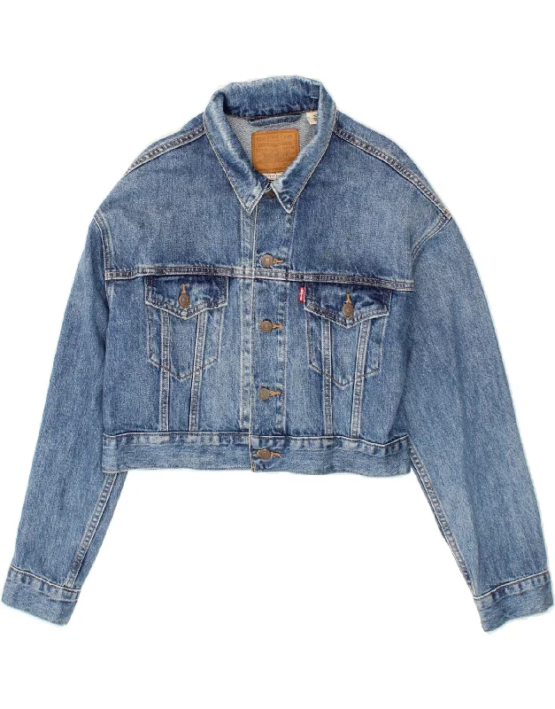 Anniversary Sale LEVI'S Womens Crop Denim Jacket UK 10 Small Blue Cotton