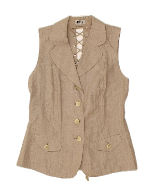Early Access TAIFUN Womens 4 Button Sleeveless Blazer Jacket EU 36 Small Beige Linen