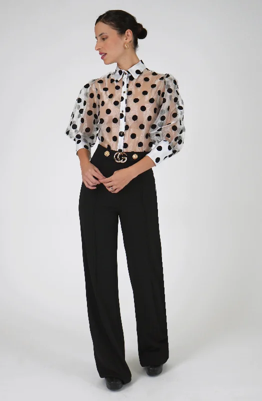 Special Buy Sheer Organza Blouse with Velvet Dots