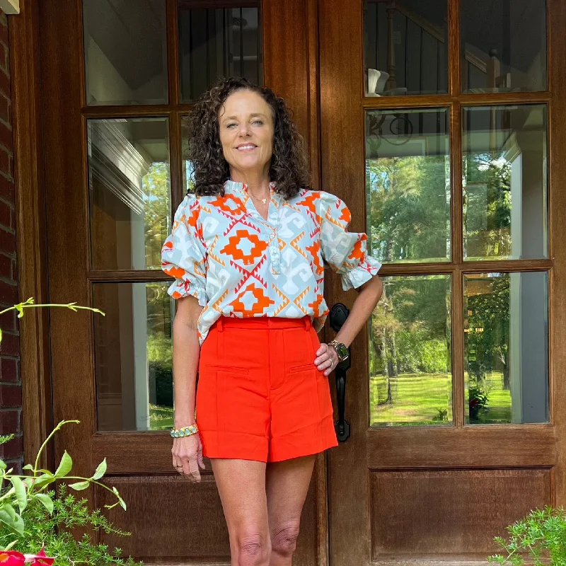 Reduced Price Lacy Puff Sleeve Top | Aztec Orange Multi