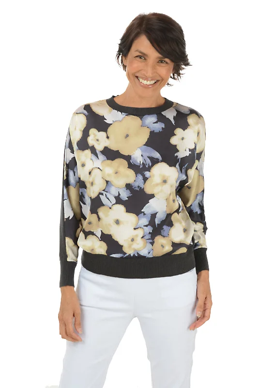Best Bargains Floral Collage Silky Front Sweater