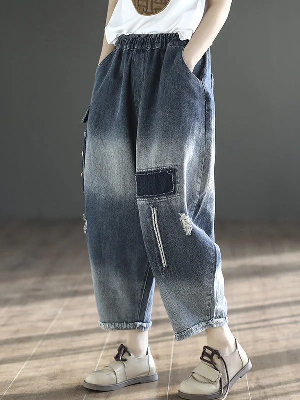 Weekend Deals That Dazzle Vintage Hollow Elasticity Applique Denim Ninth Pants