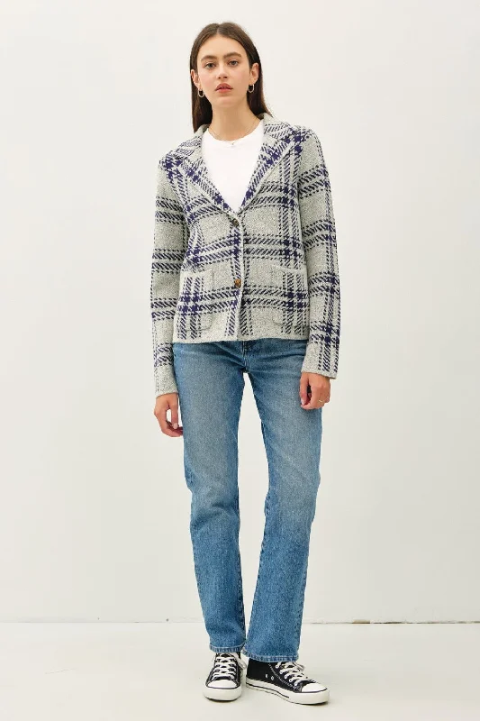 Exclusive Preview Plaid Long Sleeve Sweater Jacket with Front Patch Pockets