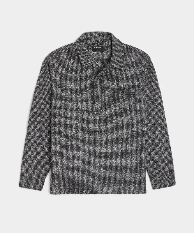 Check Wool-Silk Knit Polo in Blacktop