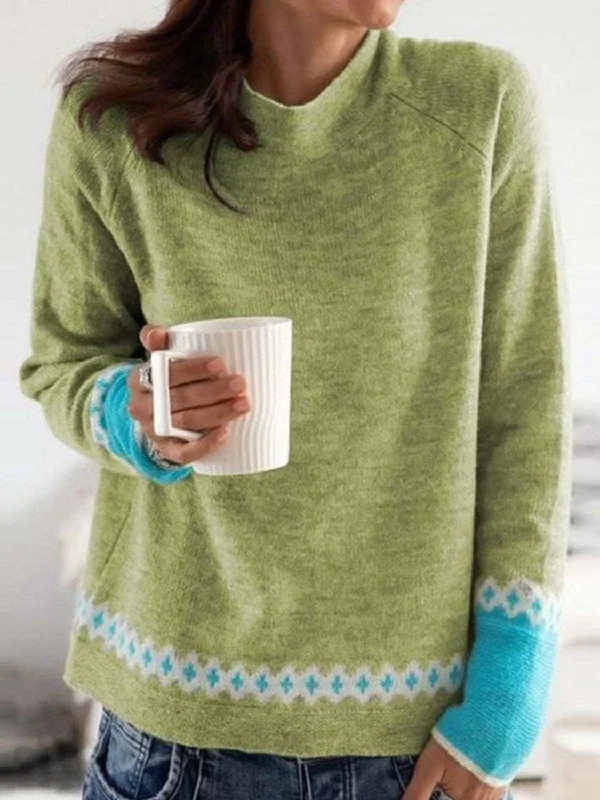 Mega Sale Contrast Round Neck Long Sleeve Sweater
