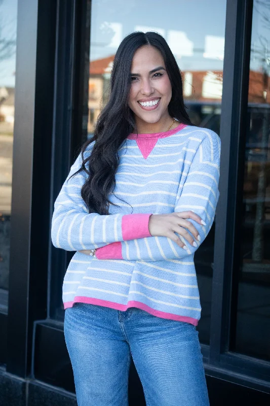 Discount Mania Come With Me Blue Striped Sweater