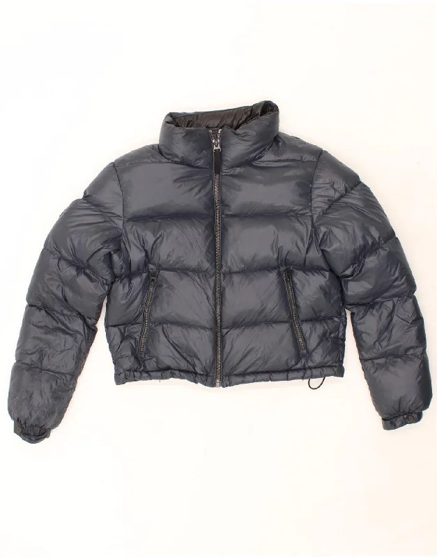 Closeout SUPERDRY Womens Crop Padded Jacket UK 12 Medium Navy Blue Nylon