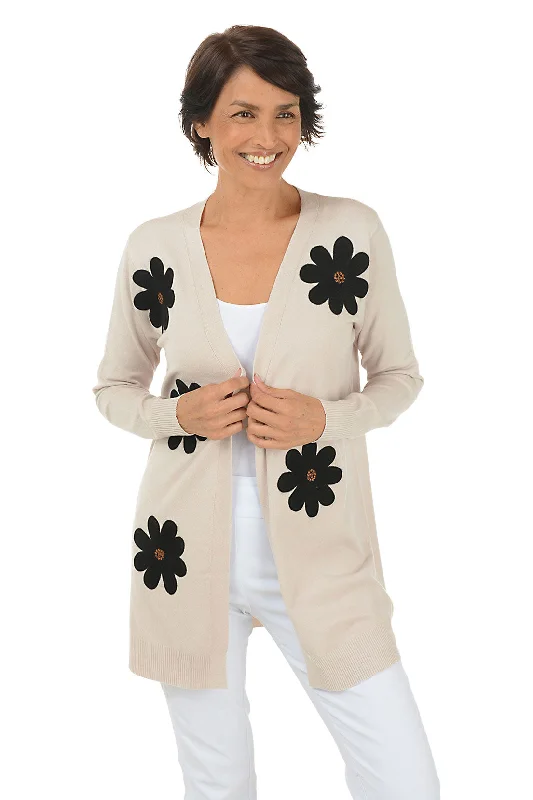 Weekend Savings Extravaganza Winter White Felted Daisies Duster Cardigan