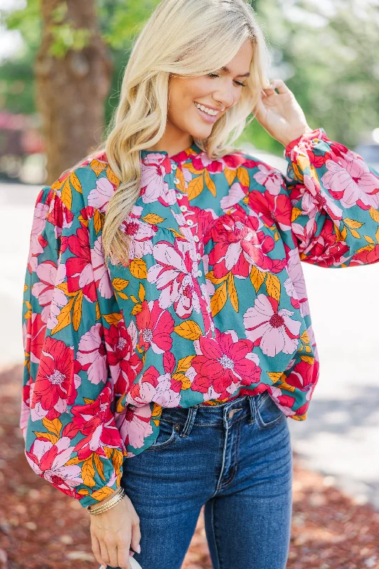Exclusive Access Fate: Ready For You Teal Floral Blouse