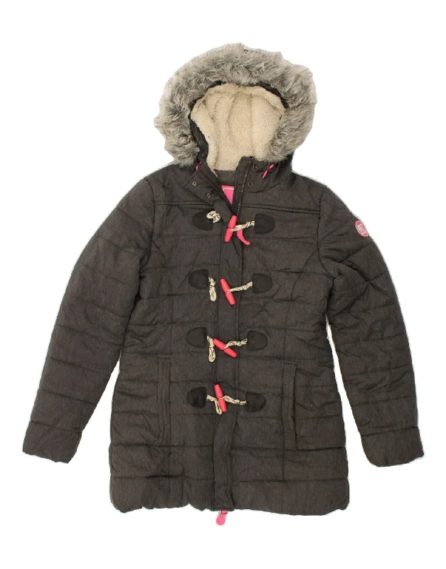 Sale Event SUPERDRY Womens Hooded Padded Jacket UK 12 Medium Grey Polyester