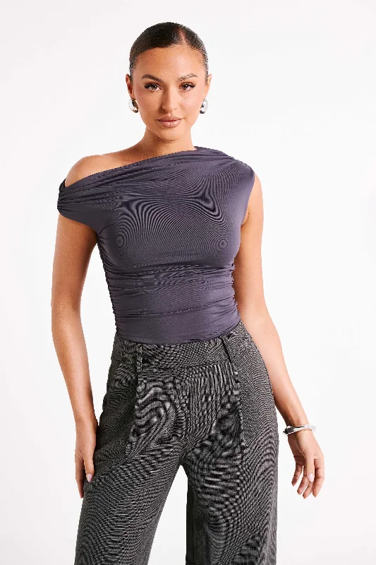 Hot Buy Alayna Recycled Nylon Ruched Top - Charcoal