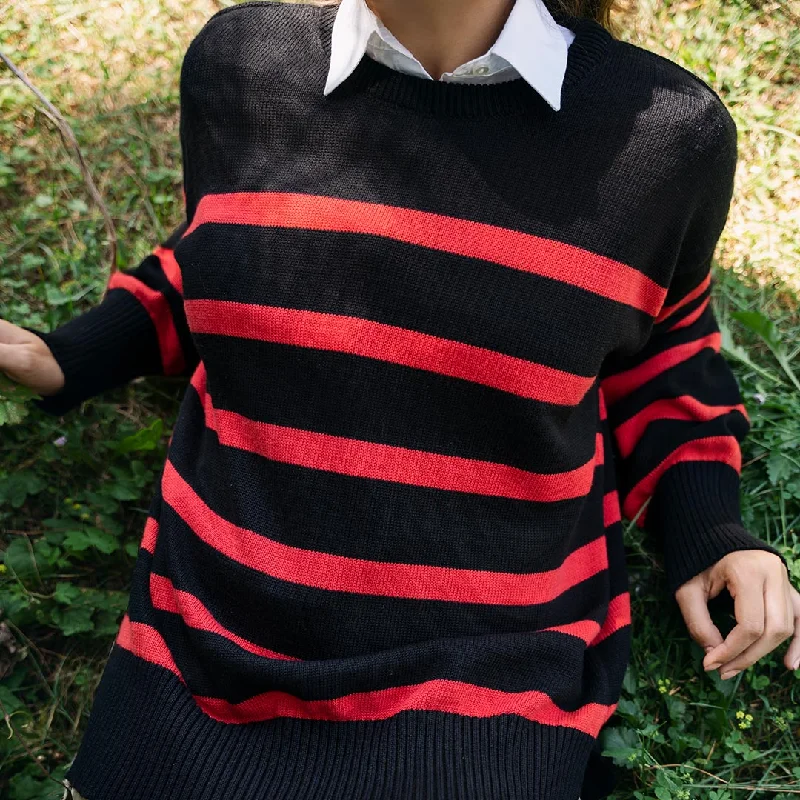Weekend Savings Bonanza Black Striper Knitted Sweater PW4809