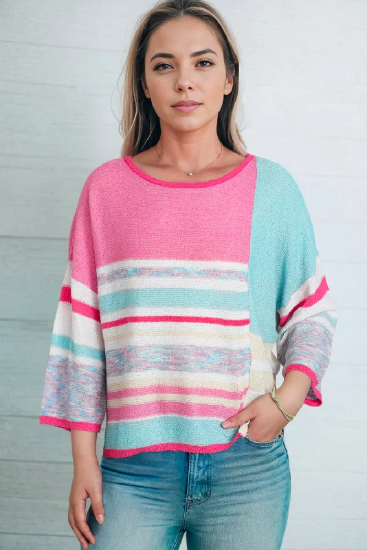 Steals and Deals Printed Round Neck Dropped Shoulder Pullover Sweater