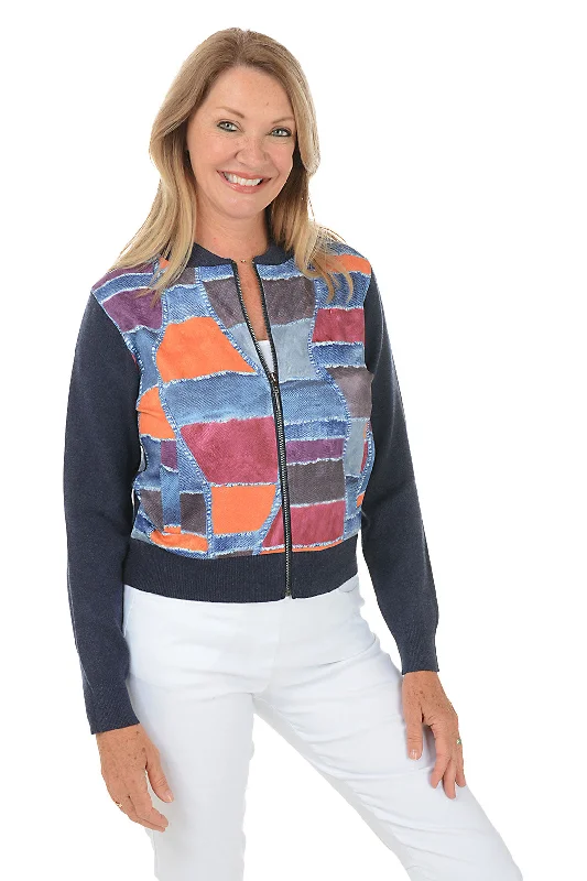 Weekend Offers That Impress Patchwork Zip Front Sweater Jacket