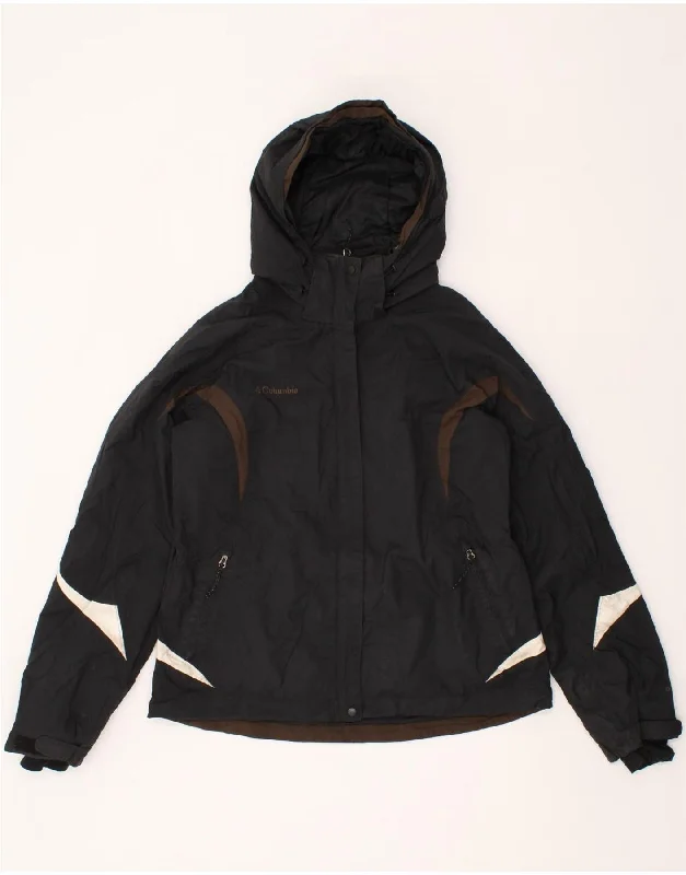 Markdowns COLUMBIA Womens Hooded Windbreaker Jacket UK 16 Large Black Colourblock