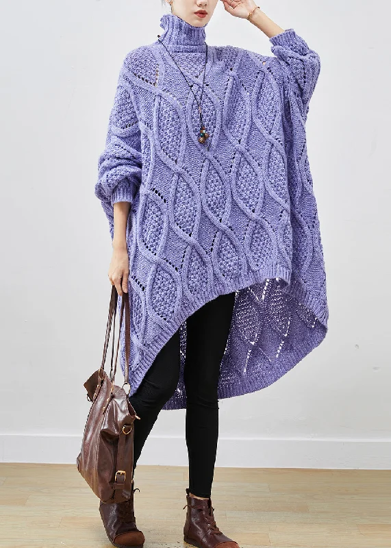 Weekend Specials to Grab French Purple Turtle Neck Low High Design Cable Long Knit Dress Winter Weekend Specials to Grab French Purple Turtle Neck Low High Design Cable Long Knit Dress Winter