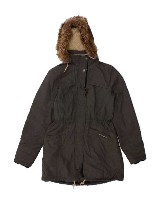 Shop the Weekend Away EDDIE BAUER Womens Hooded Parka Jacket UK 10 Small Grey Nylon