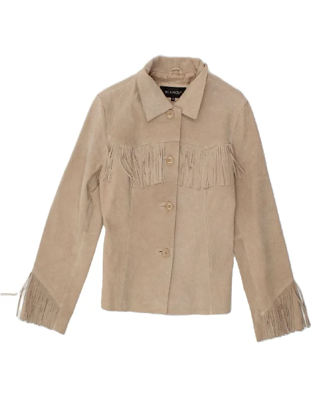 Major Savings MILA PAOLI Womens Suede Jacket IT 42 Medium Beige Leather