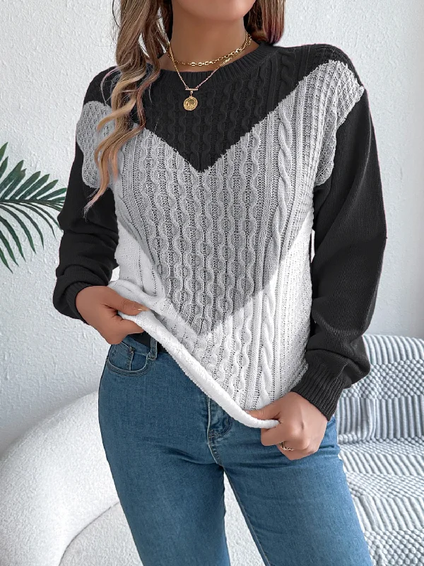 Weekend Savings Spectacle Contrast Round Neck Long Sleeve Sweater