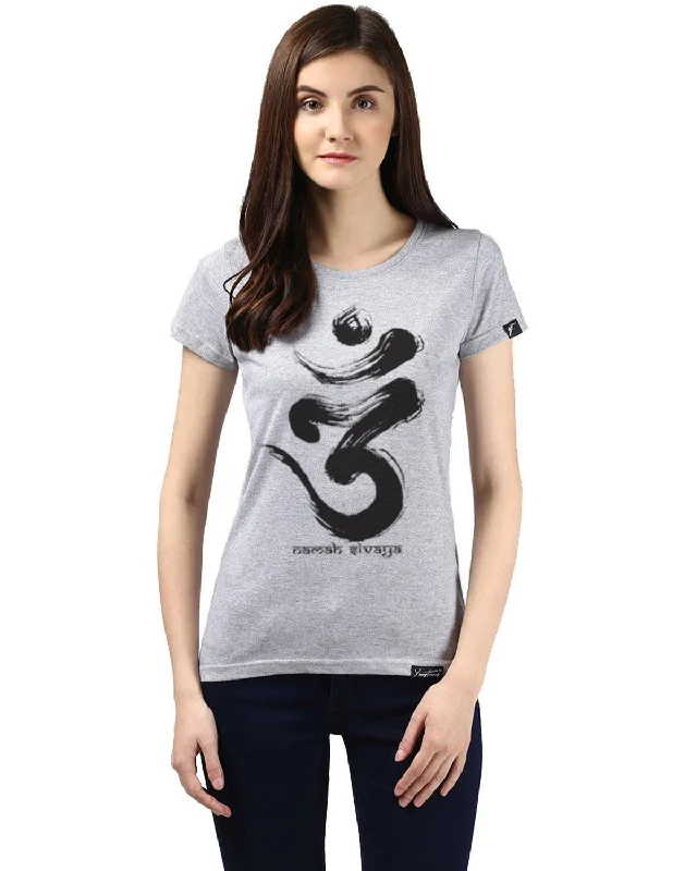 Limited Stock Womens Half Sleeve Omm Printed Grey Color Tshirts