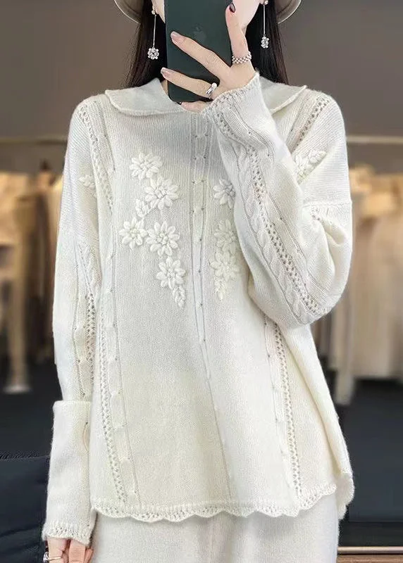 Weekend Savings Fiesta Loose White Hollow Out Patchwork Cozy Wool Sweaters Fall