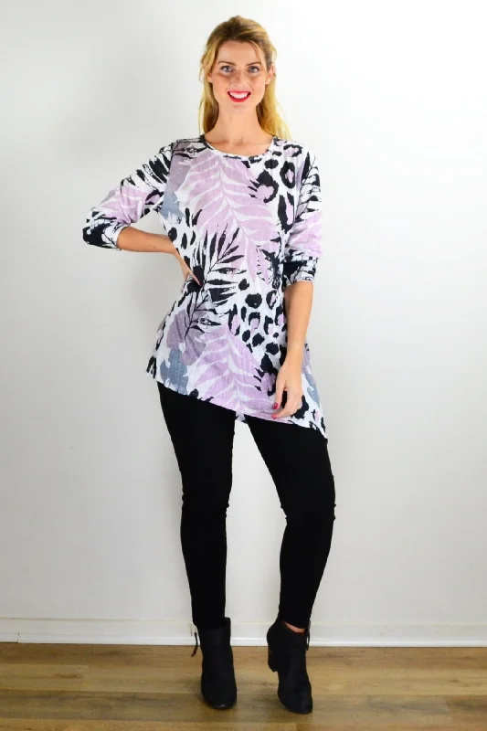 Great Deals Pink Jungle Print Crinkle Tunic Top