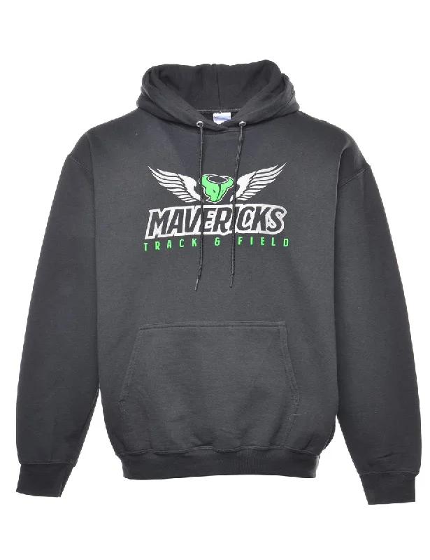 Early Bird Mavericks Black & Green Printed Hoodie - L