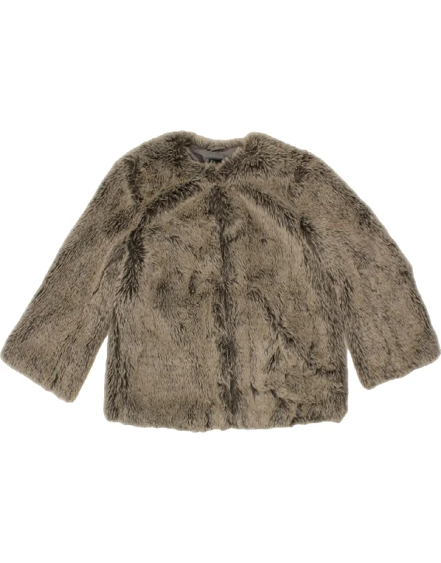Hurry In BENETTON Womens Faux Fur Jacket UK 12 Medium Grey Acrylic