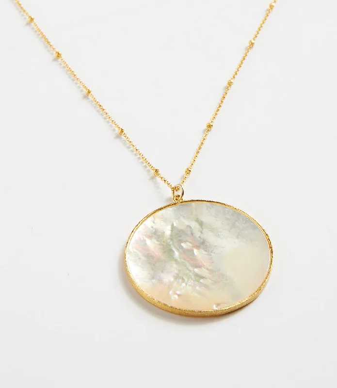 Limited Availability Mother Of Pearl Pendant Disc Necklace