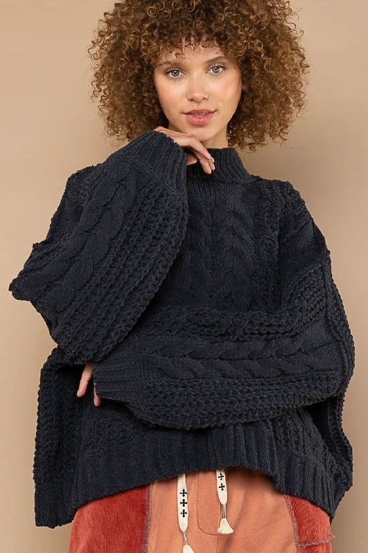 Weekend Offers That Impress Mock Neck Cable Knit Sweater