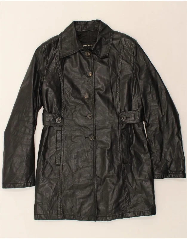 Mega Sale SANTACROCE Womens Leather Coat UK 12 Medium Black Leather
