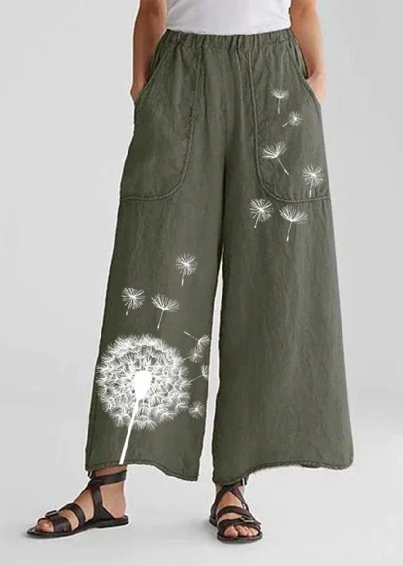 Weekend-Only Price Drops Tea Green-dandelion Cotton Linen Loose Wide Leg Casual Pants Weekend-Only Price Drops Tea Green-dandelion Cotton Linen Loose Wide Leg Casual Pants