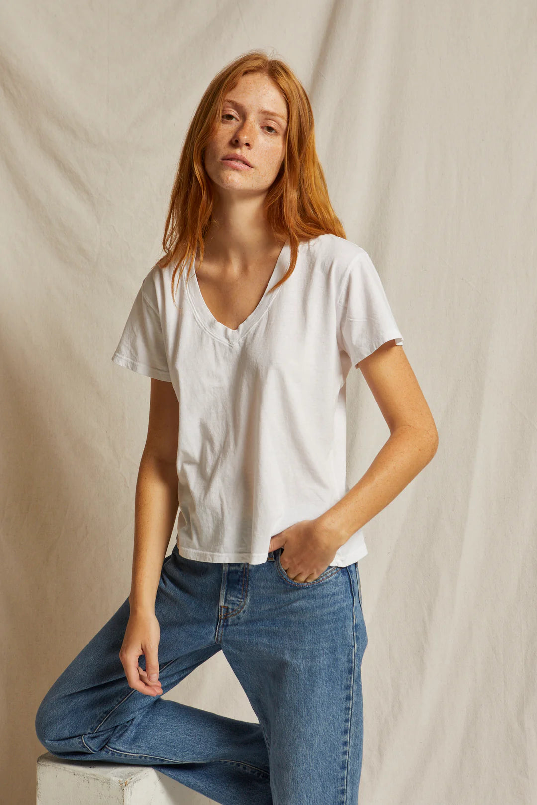 Special Offer Perfect White Tee - Hendrix Basic V-Neck (white)