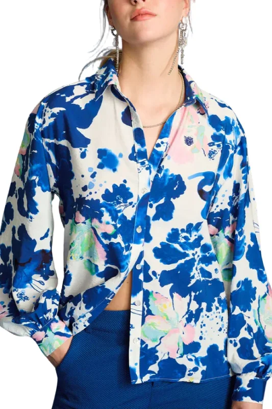 Super Deal VIOLET CRANE BIRDS BLOUSE - SP7729