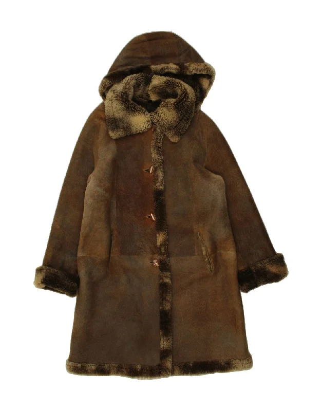 Savings Galore VINTAGE Womens Hooded Shearling Coat UK 16 Large Brown