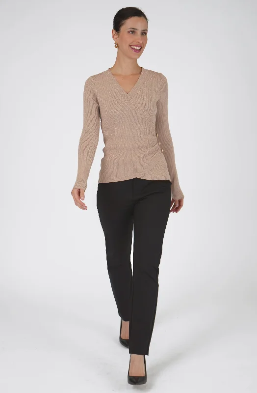 Limited Edition Faux Wrap Knit Top with Gold Buttons