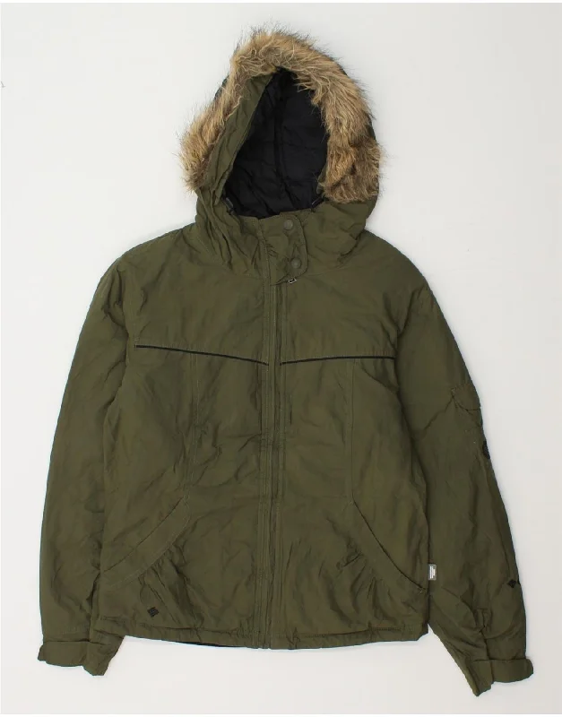 Limited Offer COLUMBIA Womens Hooded Windbreaker Jacket UK 10 Small Green Nylon