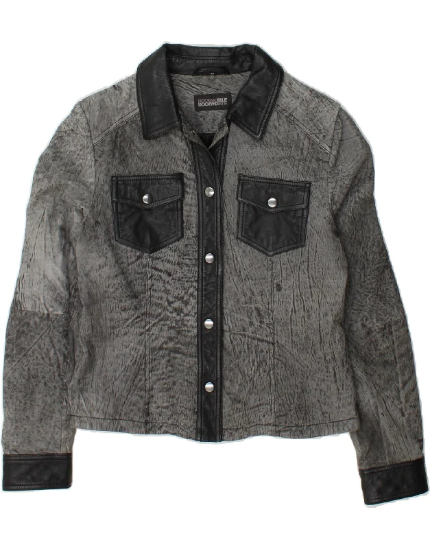 Pay Less ROCK AND BLUE Womens Leather Jacket IT 38 XS Grey